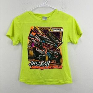 Sheldon Haudenschild Neon Yellow Racing‎ Graphic Tee Youth Size S Small Racecar